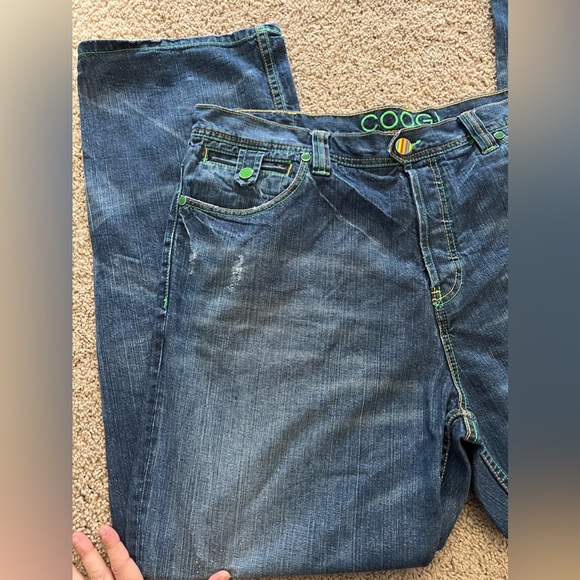 COOGI vintage button fly green embroidered pocket mens denim jeans size 40 x 34 - Picture 4 of 14